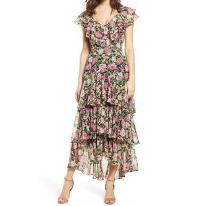 WAYF Chelsea Tiered Floral Ruffle Dress in black floral
